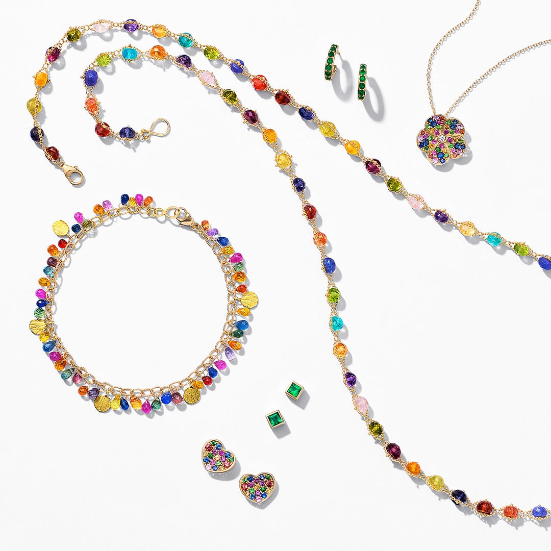 Multi-Color Sapphire Flower Pendant Necklace