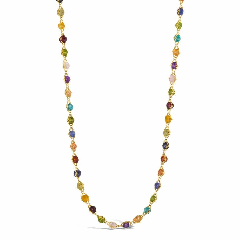 Multi-Colored Gemstone Woven Necklace