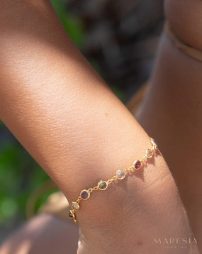 Multi-stones Bracelet ~ Gold plated over  Sterling Silver 925 ~ MB066