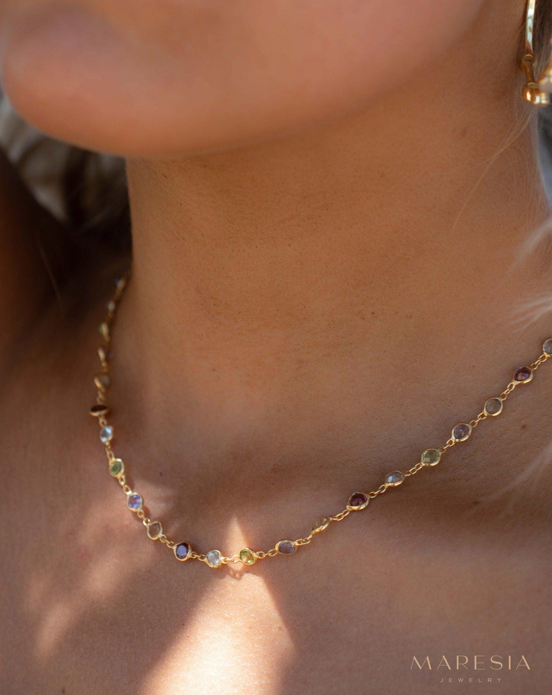 Multi-stones Necklace ~ Gold Plated over Sterling Silver 925 ~ MN156