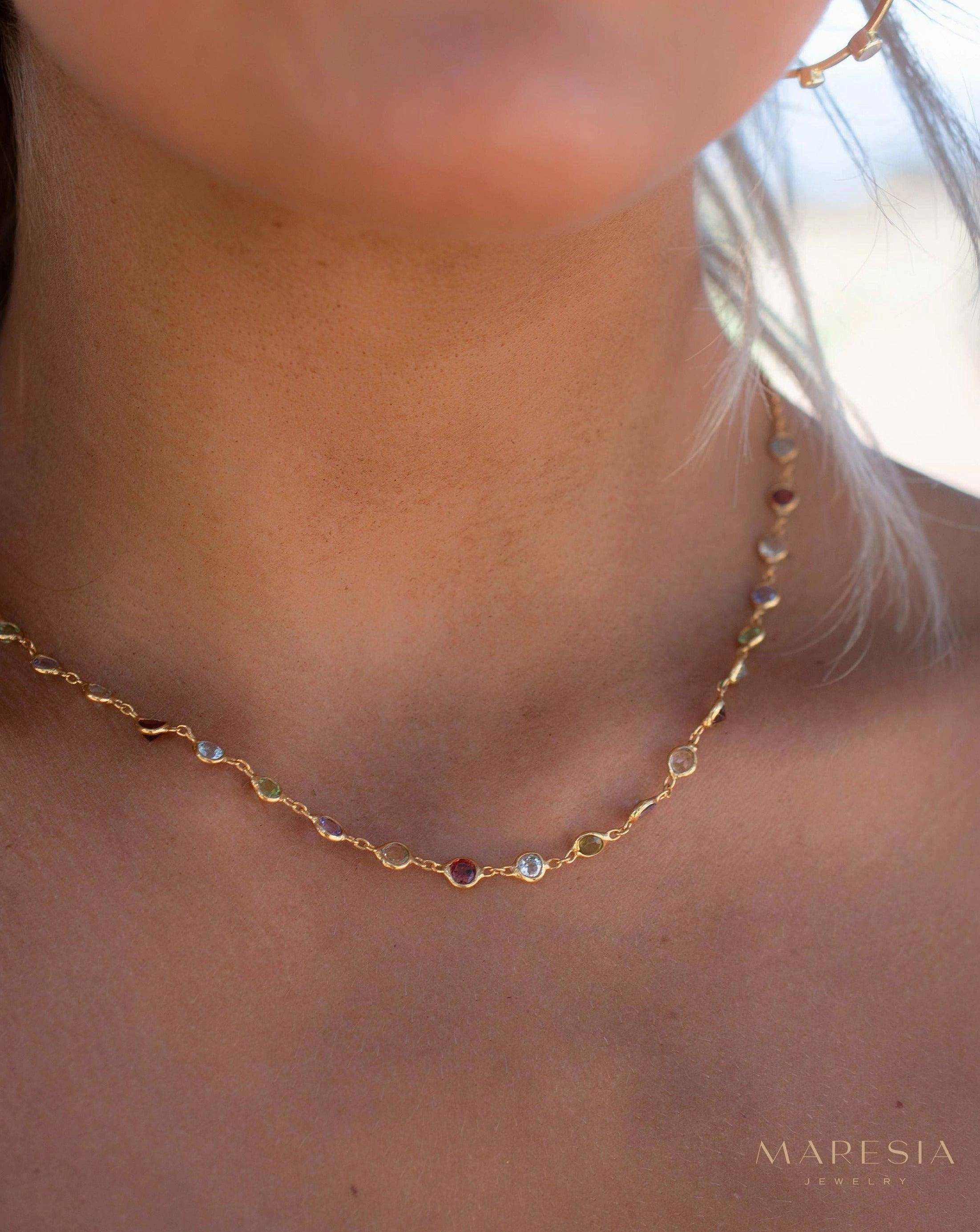 Multi-stones Necklace ~ Gold Plated over Sterling Silver 925 ~ MN156