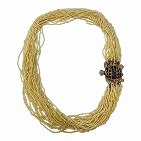 Multistrand Seed Pearl  Necklace with Tortoise Embellished Clasp