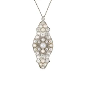 Natural Pearl & Diamond Filigree Pendant Necklace