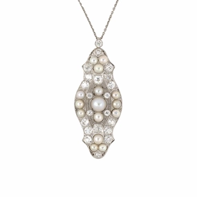 Natural Pearl & Diamond Filigree Pendant Necklace