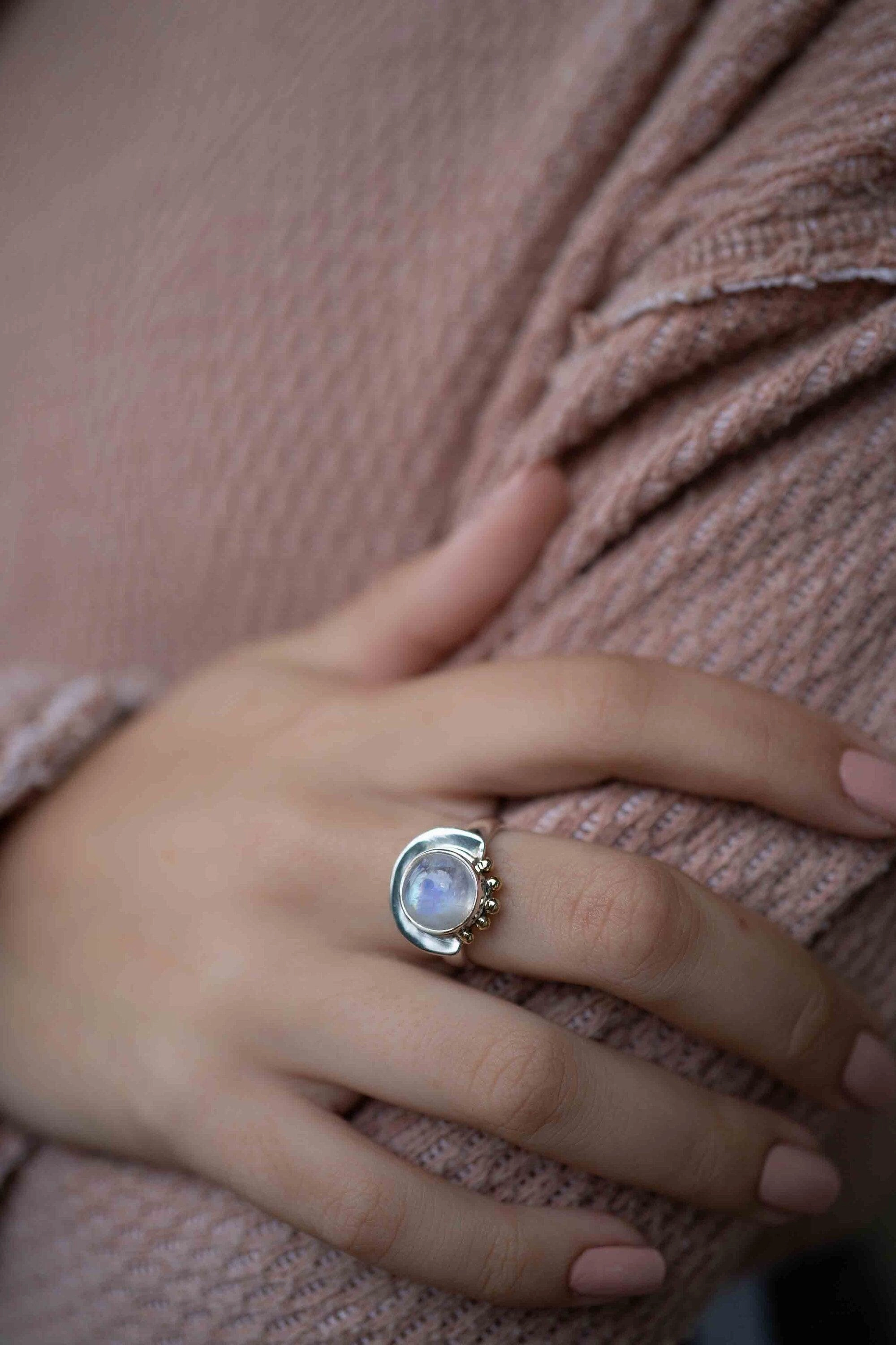 Nesta Moonstone Ring ~ Sterling Silver 925 and brass ~ MR280
