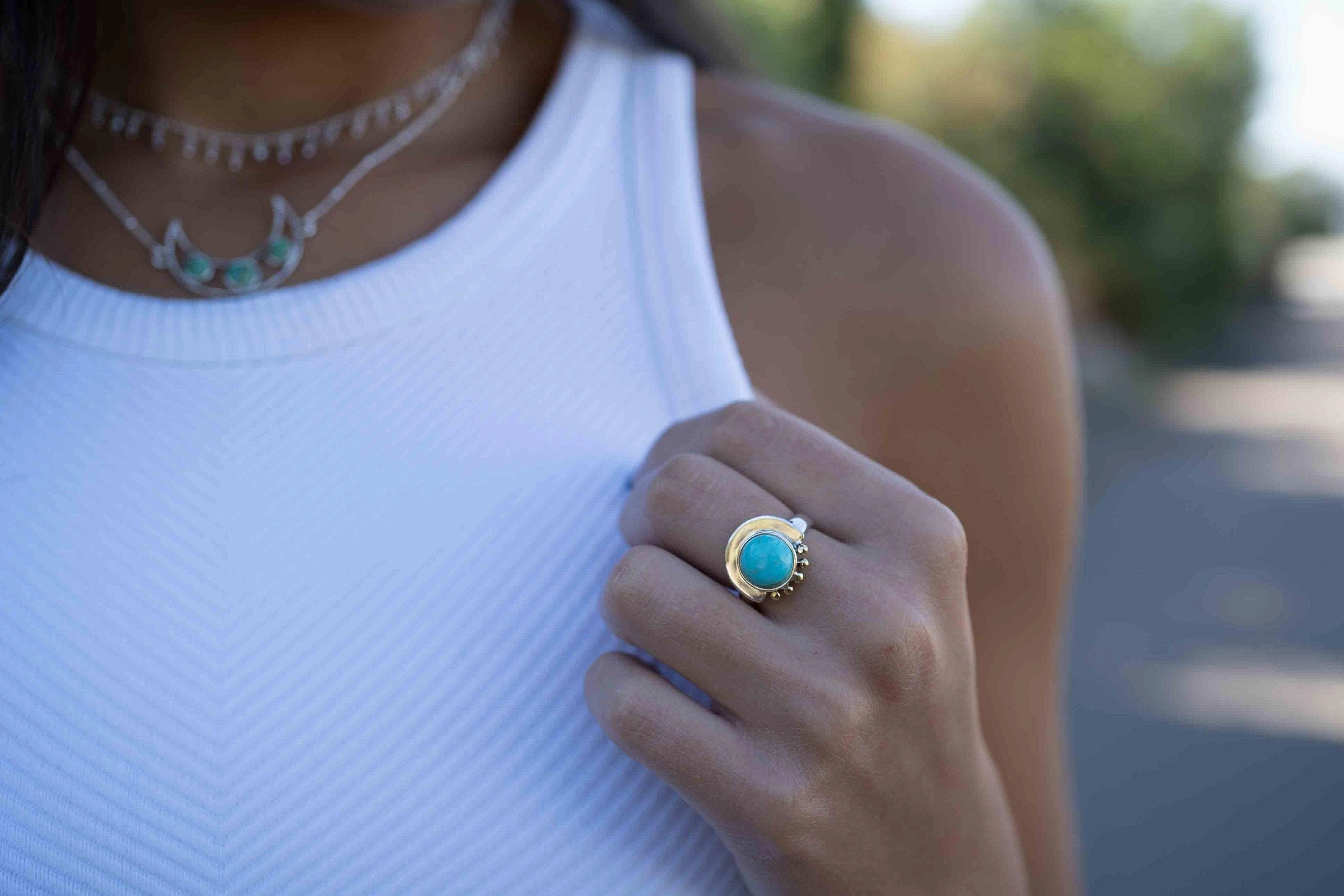 Nesta Ring ~ Turquoise ~ Sterling Silver 925 and brass ~ MR279