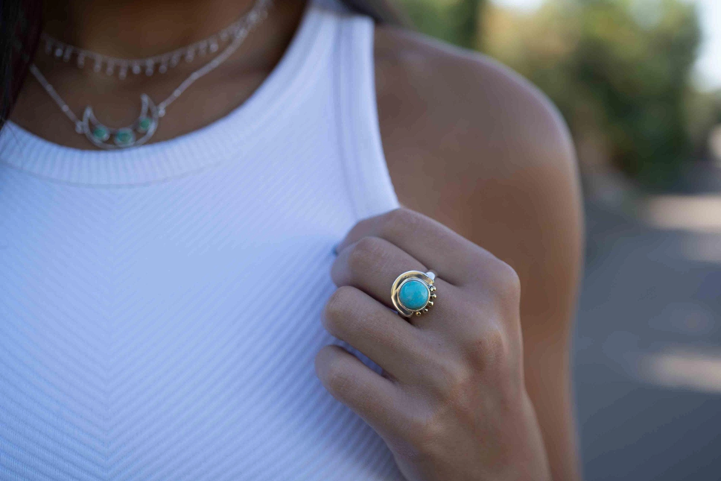 Nesta Ring ~ Turquoise ~ Sterling Silver 925 and brass ~ MR279