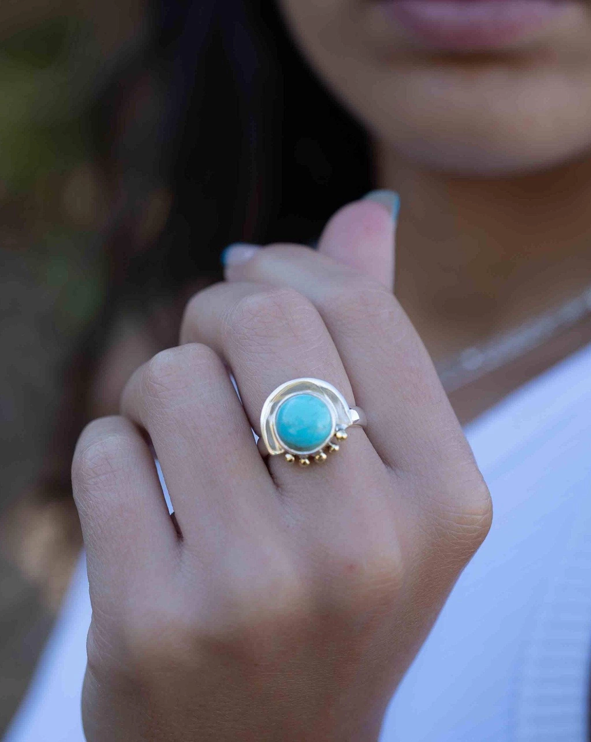 Nesta Ring ~ Turquoise ~ Sterling Silver 925 and brass ~ MR279