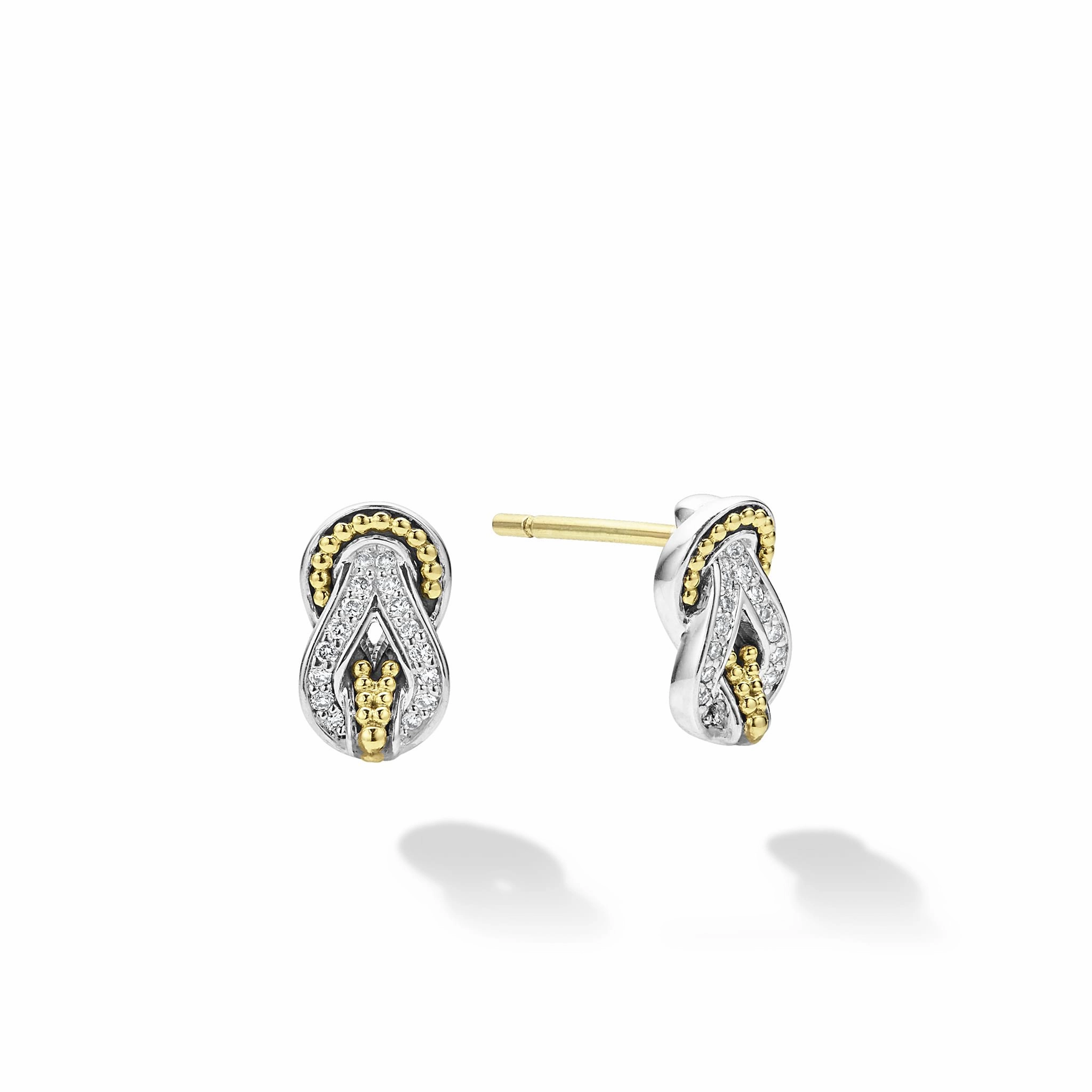 Newport Two-Tone Knot Diamond Stud Earrings