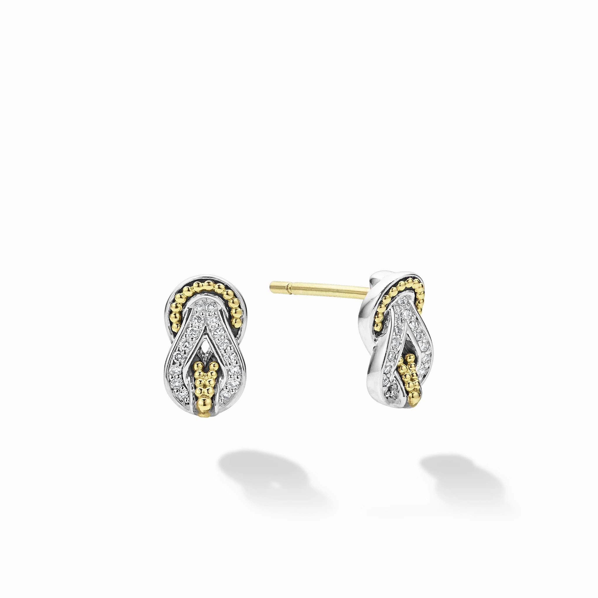 Newport Two-Tone Knot Diamond Stud Earrings