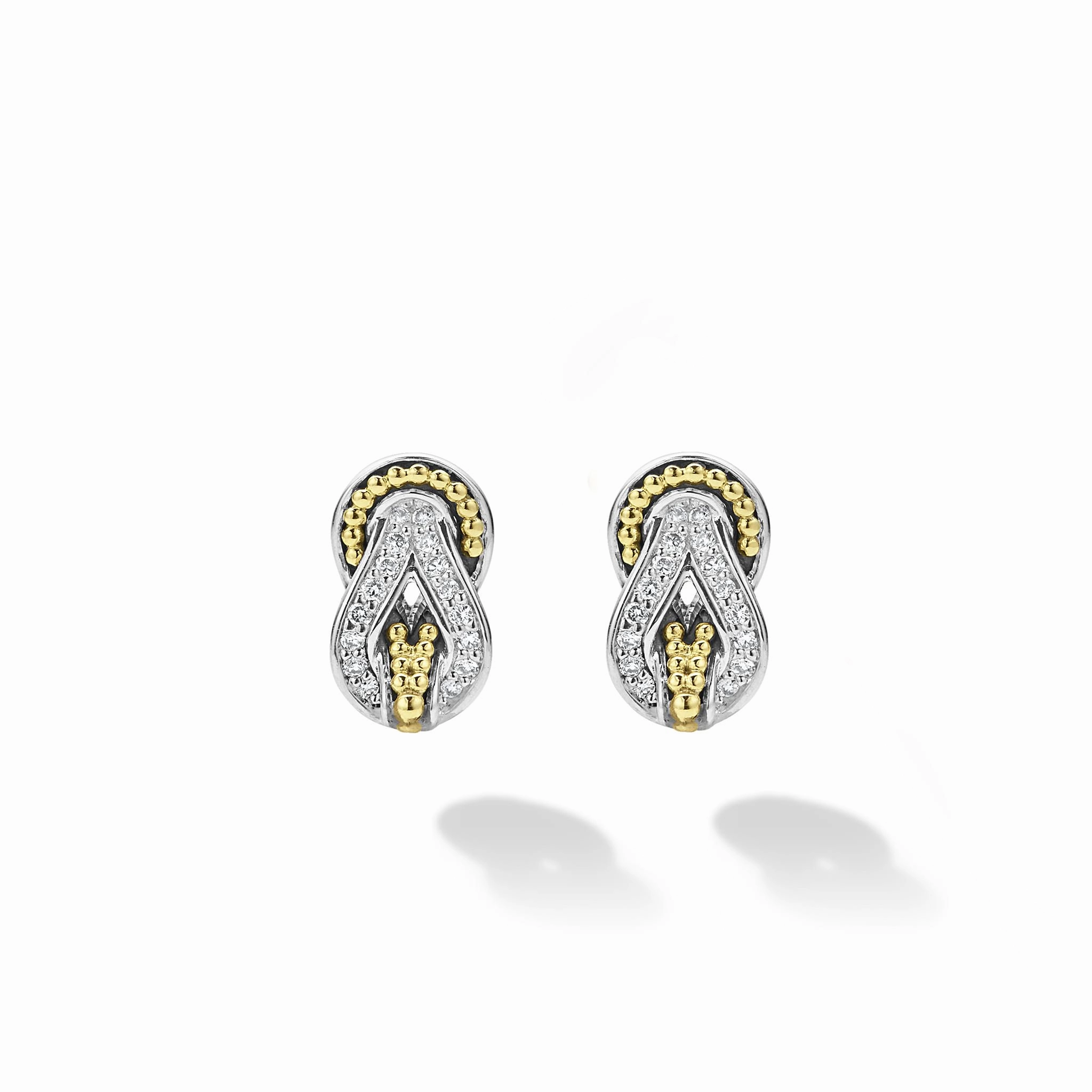 Newport Two-Tone Knot Diamond Stud Earrings