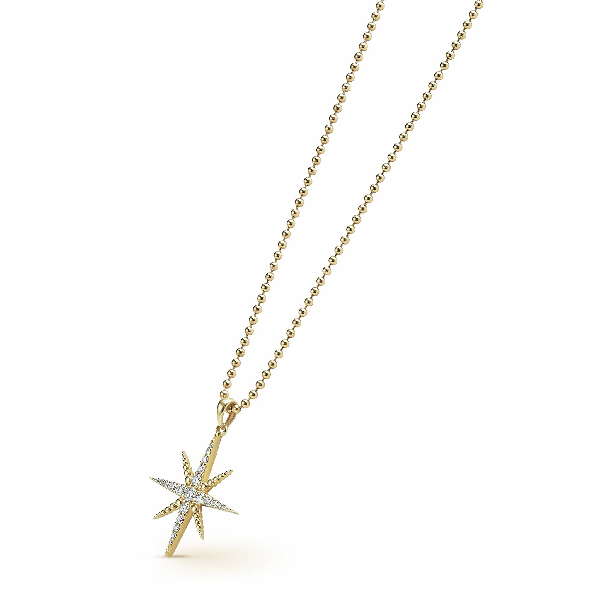 North Star 18K Gold Delicate Diamond Pendant Necklace