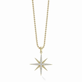 North Star 18K Gold Delicate Diamond Pendant Necklace