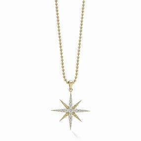 North Star 18K Gold Delicate Diamond Pendant Necklace