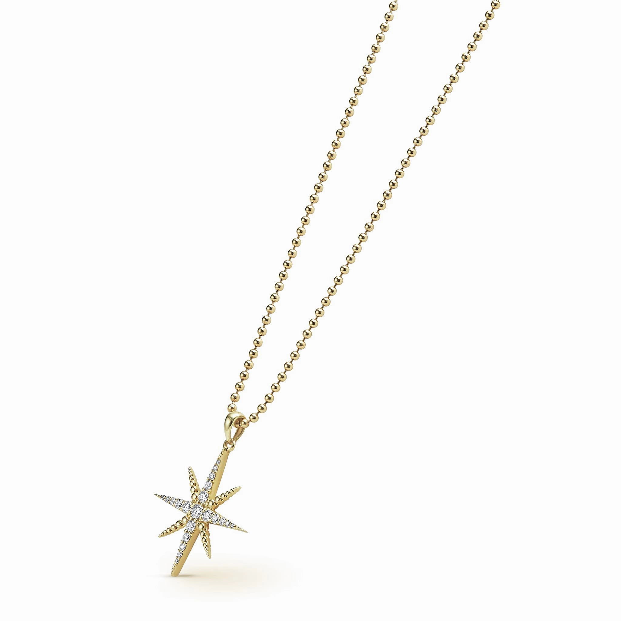 North Star 18K Gold Delicate Diamond Pendant Necklace