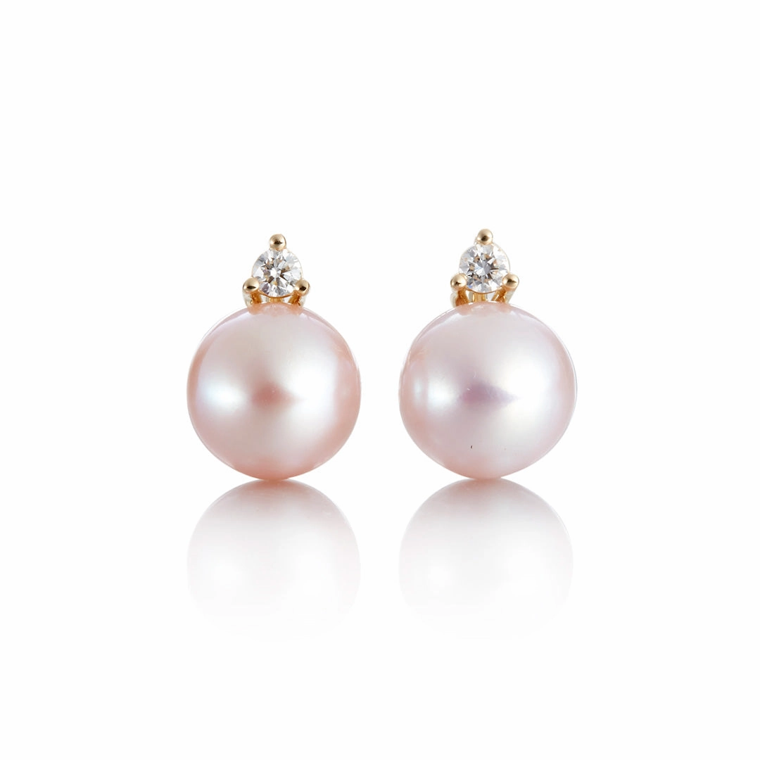 North Star Earrings in Diamonds & Pink Pearls