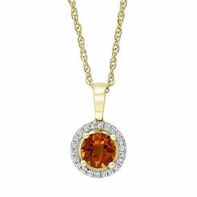 November Birthstone Pendant: 14K White Gold Diamond And Citrine Halo Pendant Necklace