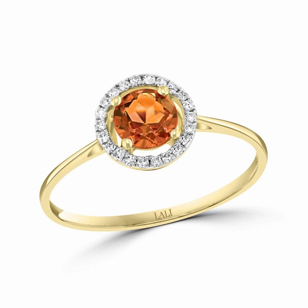 November Birthstone Rings: 14K Yellow Gold Diamond And Citrine Halo Ring