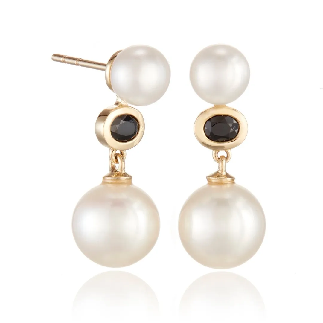 Odon Drop Earrings in Pearls & Black Spinel