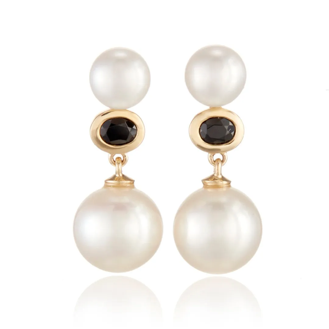 Odon Drop Earrings in Pearls & Black Spinel