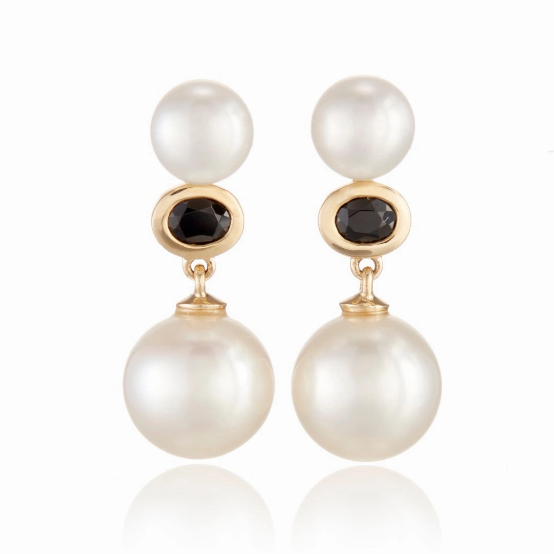 Odon Drop Earrings in Pearls & Black Spinel