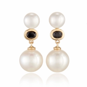 Odon Drop Earrings in Pearls & Black Spinel