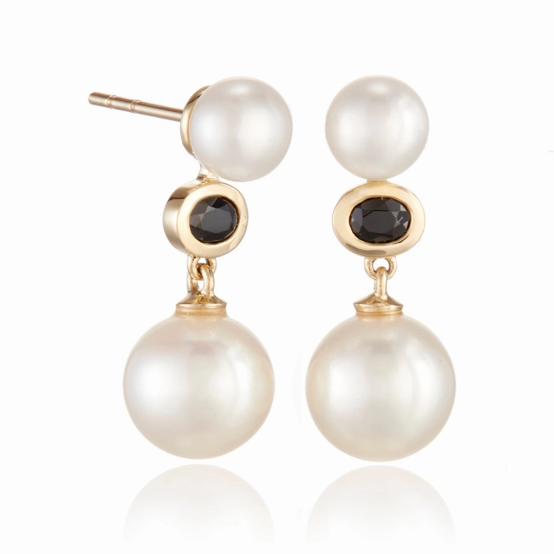 Odon Drop Earrings in Pearls & Black Spinel