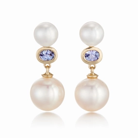 Odon Drop Earrings in Pearls & Tanzanite