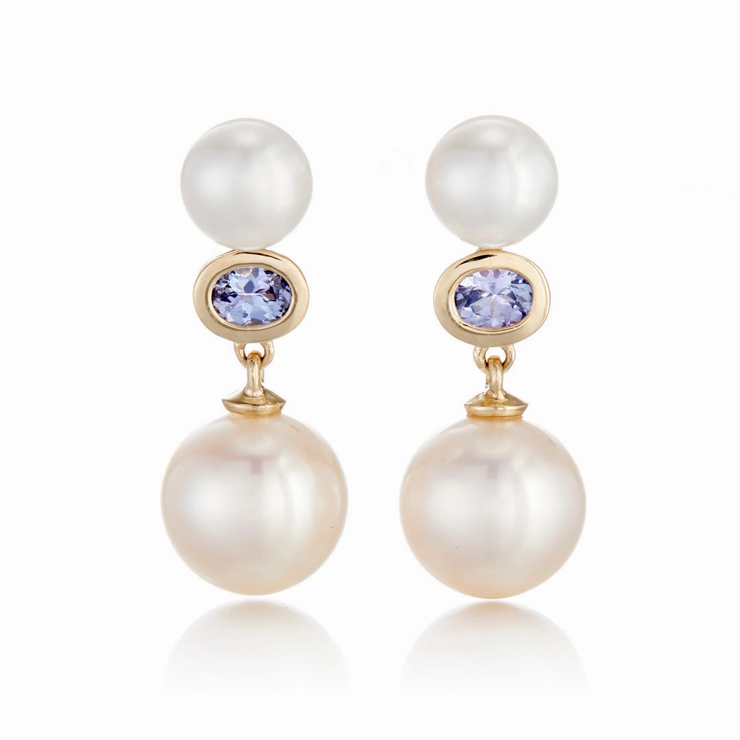 Odon Drop Earrings in Pearls & Tanzanite