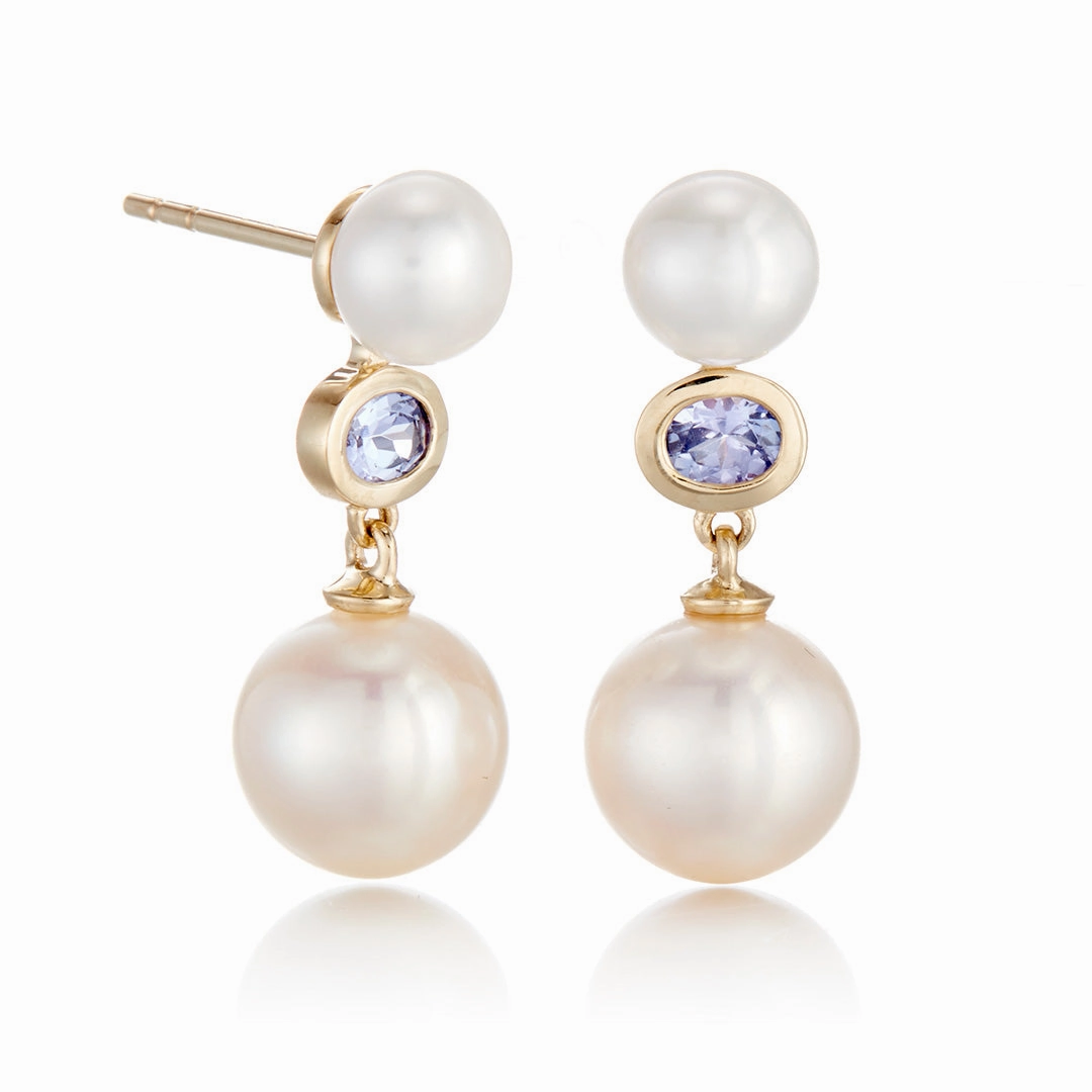Odon Drop Earrings in Pearls & Tanzanite