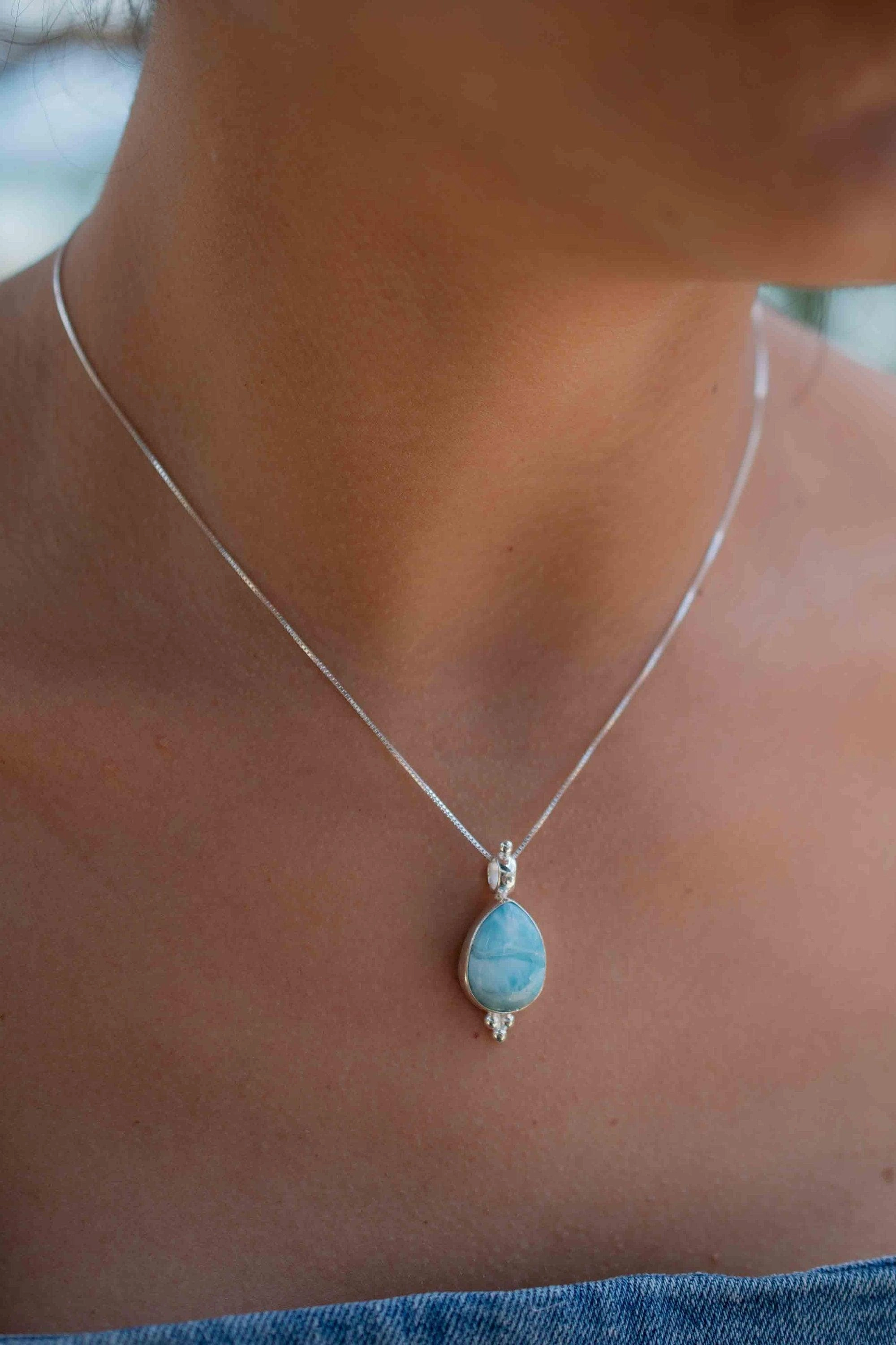 Olivia Larimar, Labradorite and Moonstone Tear Drop Necklace ~ Sterling Silver ~ MP006