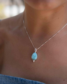 Olivia Larimar, Labradorite and Moonstone Tear Drop Necklace ~ Sterling Silver ~ MP006