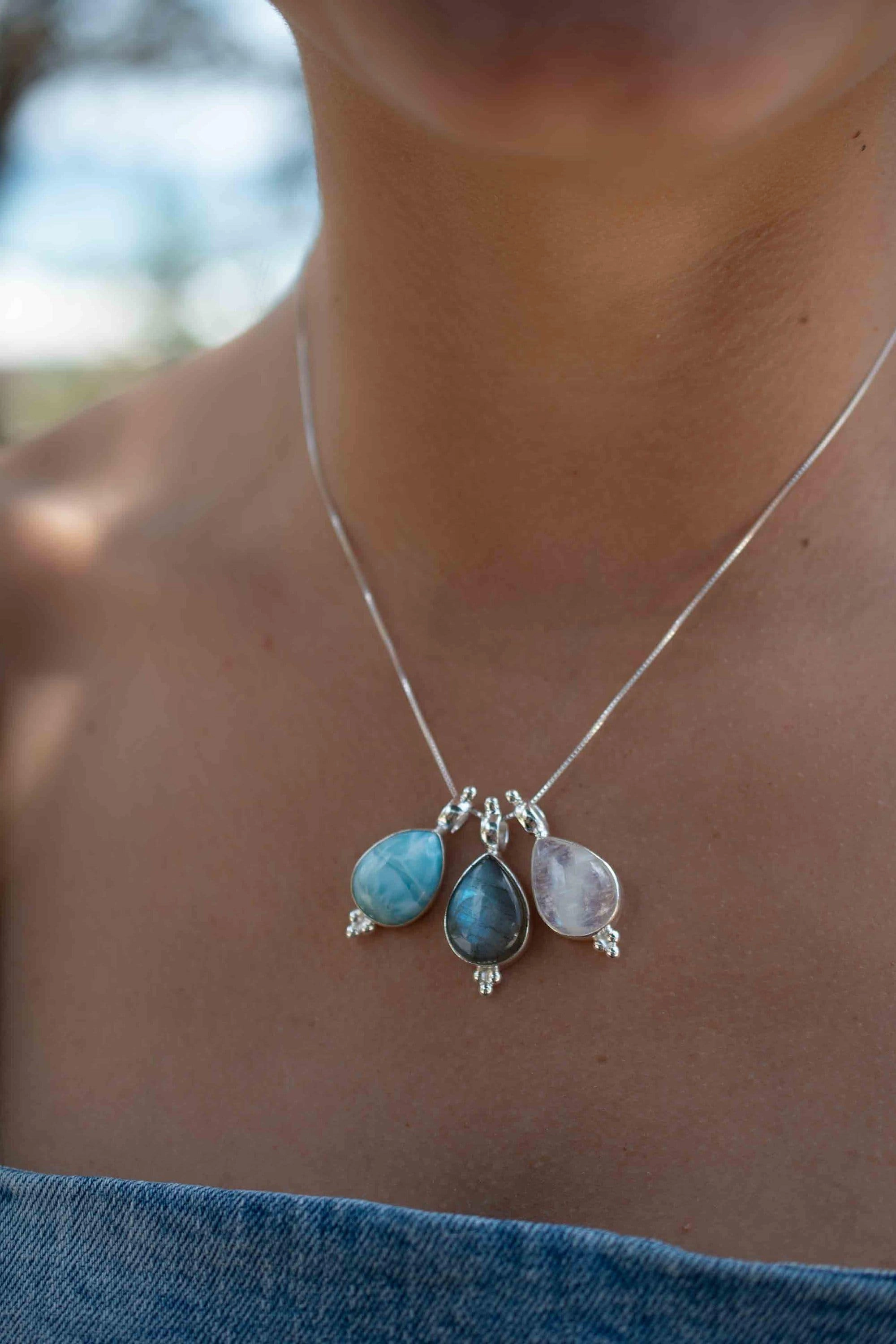 Olivia Necklace ~ Larimar, Labradorite and Moonstone ~ Sterling Silver ~ MP008
