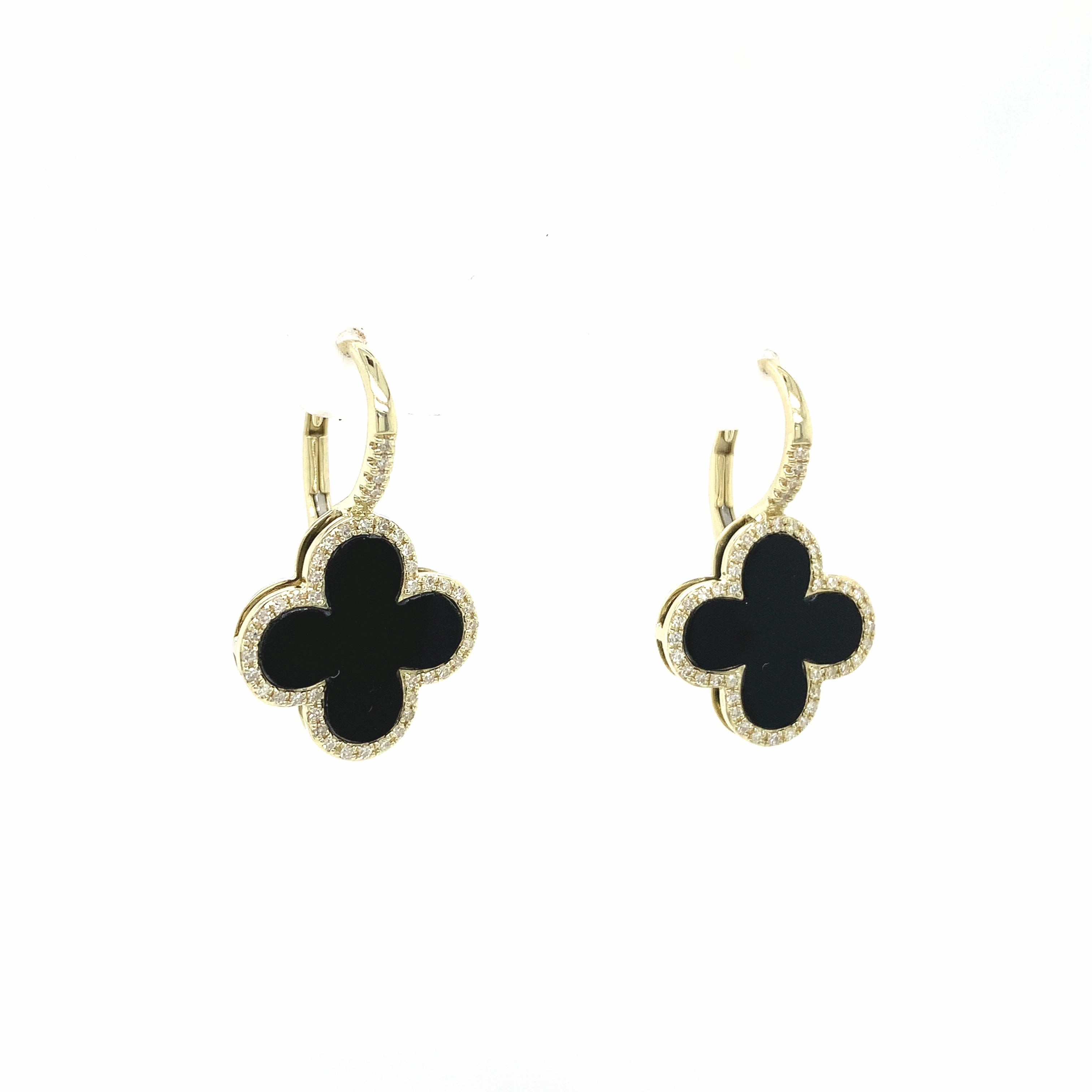 Onyx and Diamond Clover Drop Earrings