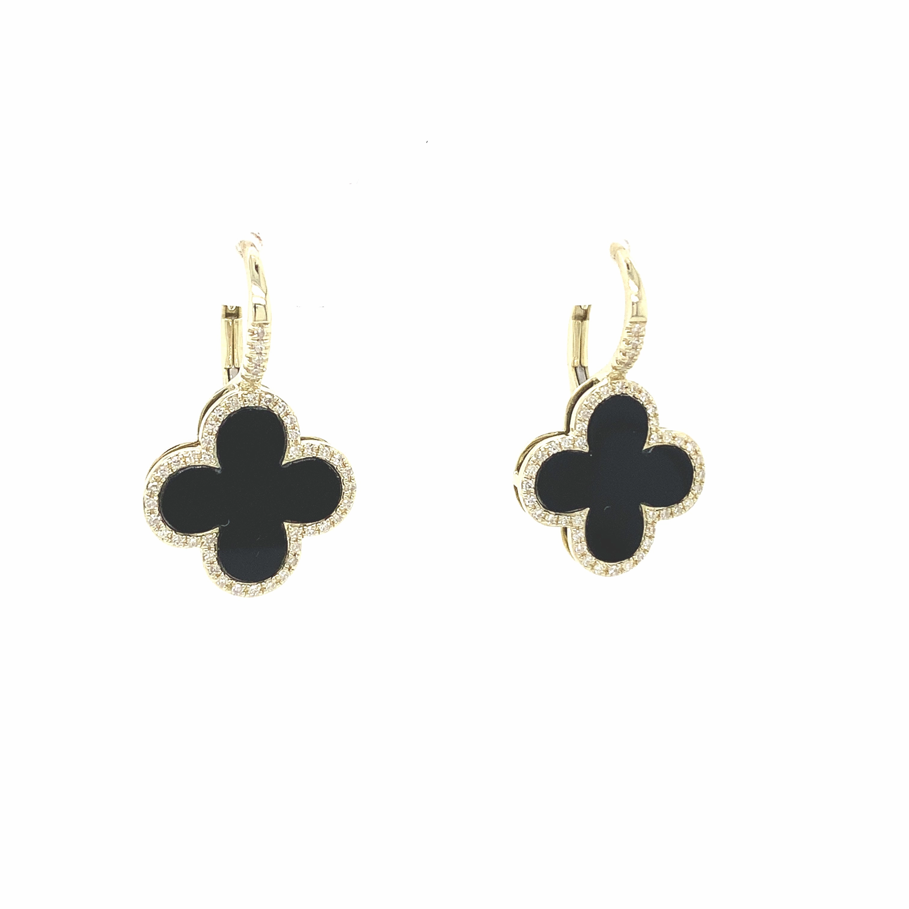 Onyx and Diamond Clover Drop Earrings