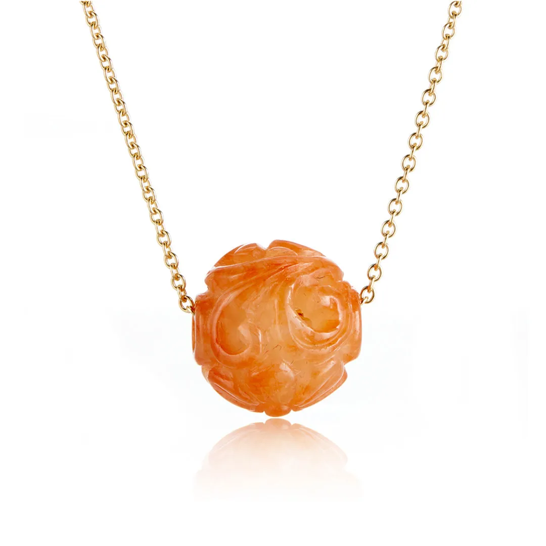 Orange Jade Dragon Ball Pendant Necklace