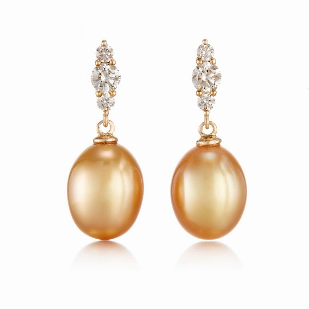 Orion Earrings in Golden Keshi South Sea Pearls & Diamonds