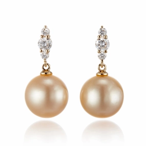 Orion Earrings in Golden South Sea Pearls & Diamonds