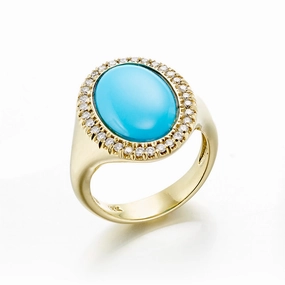Oval Turquoise & Diamond Halo Ring
