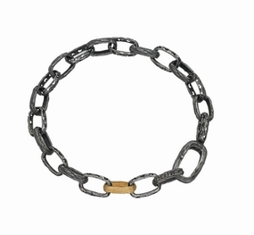 Oxidized Sterling Silver 18K Yellow Gold Overlay Warrior Link Bracelet
