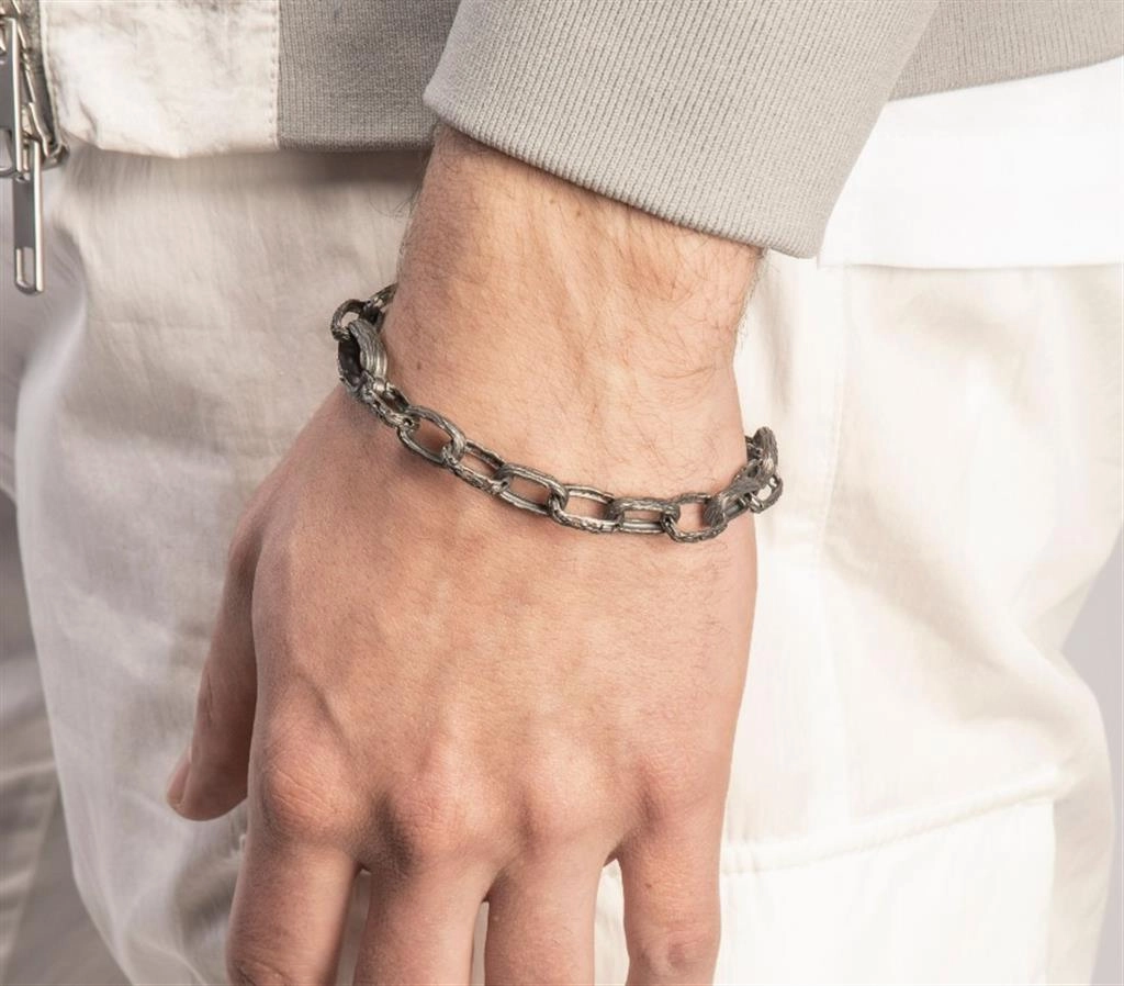 Oxidized Sterling Silver 18K Yellow Gold Overlay Warrior Link Bracelet