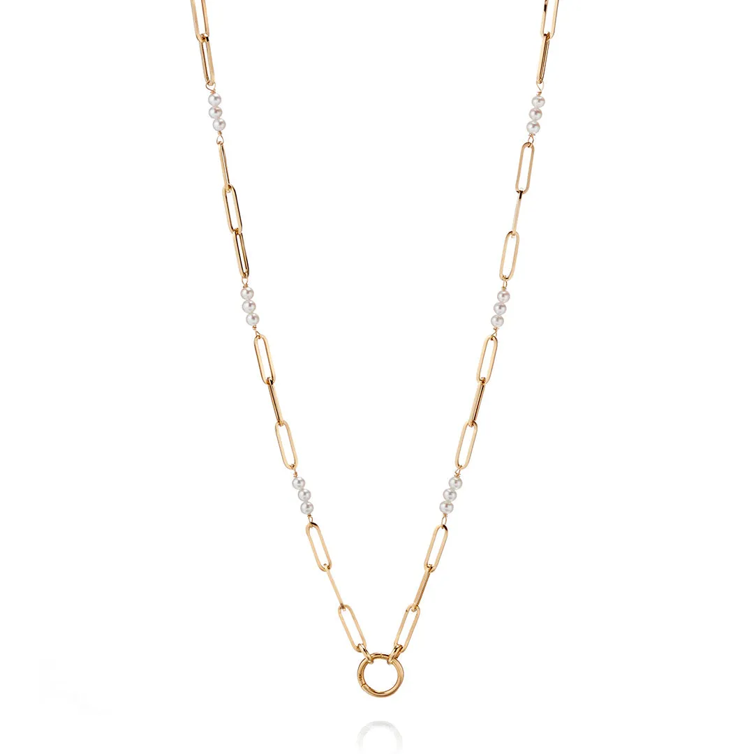 Paper Clip Pearl Chain Necklace