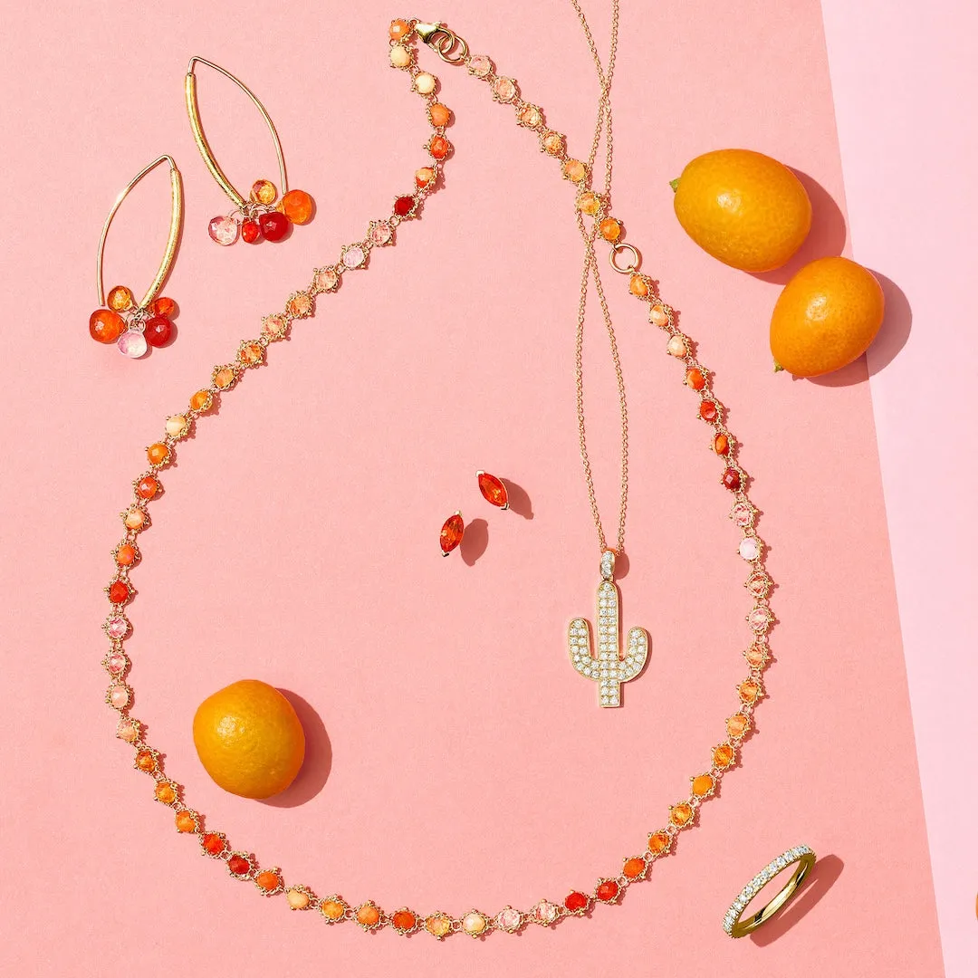 Pav Diamond Cactus Pendant Necklace