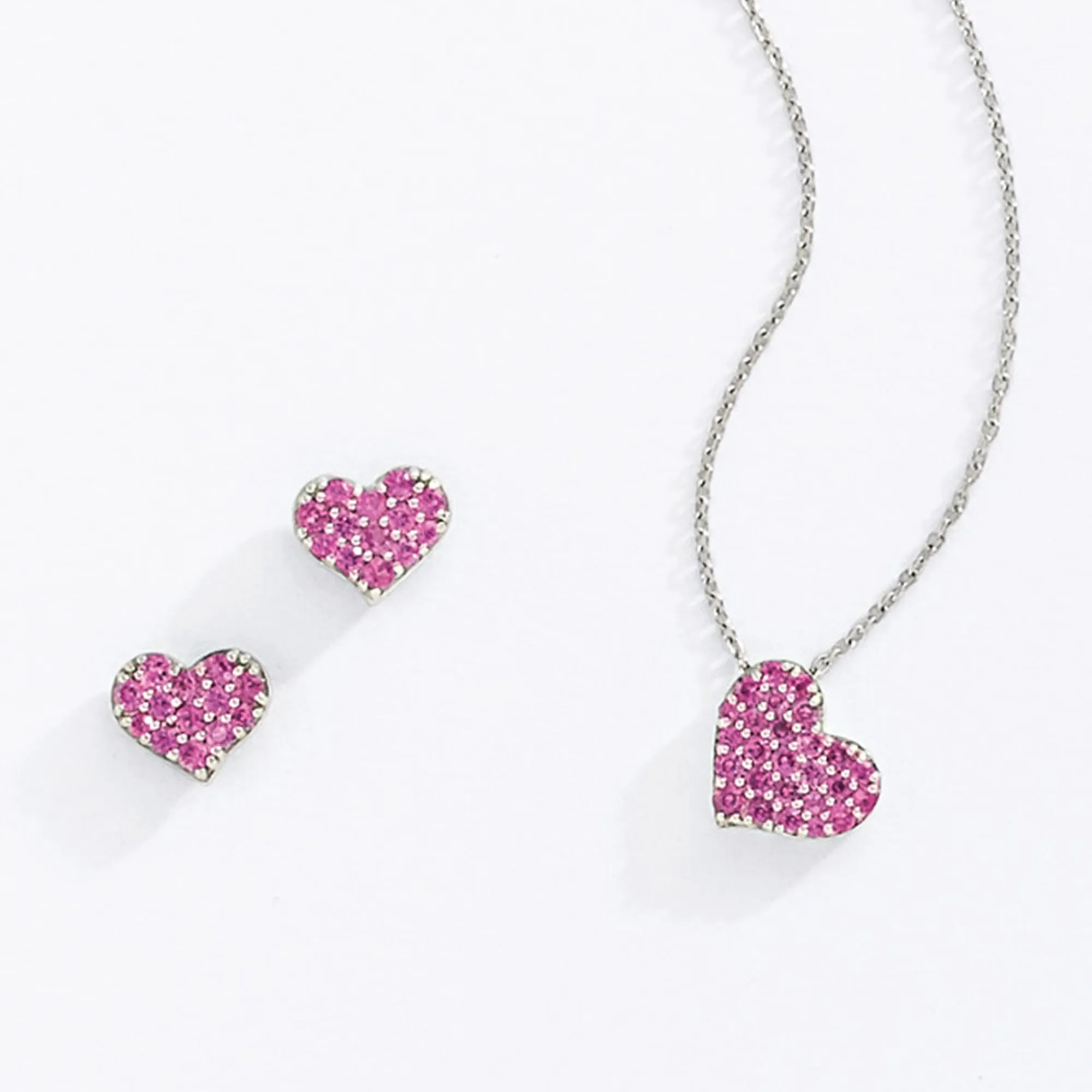 Pav Pink Sapphire Heart Pendant Necklace