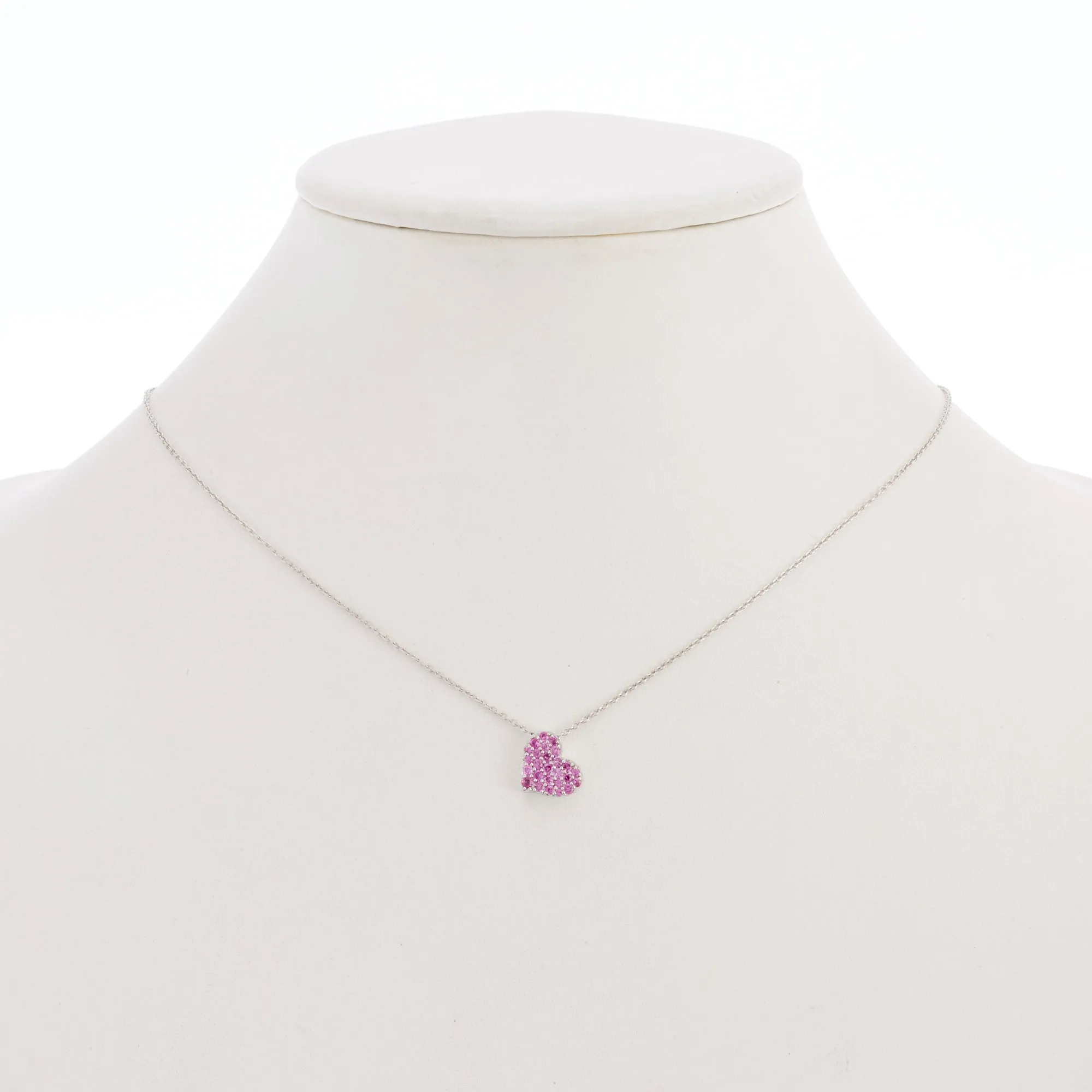 Pav Pink Sapphire Heart Pendant Necklace