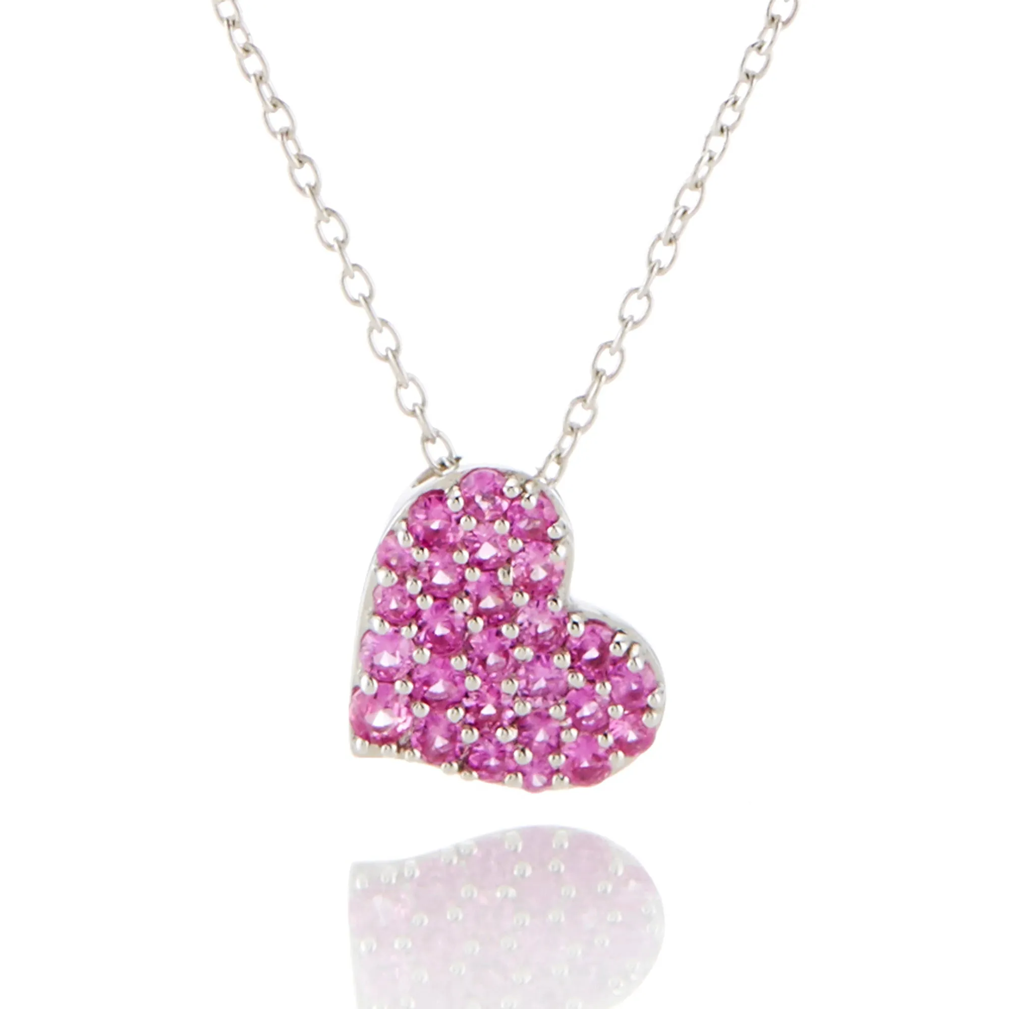 Pav Pink Sapphire Heart Pendant Necklace