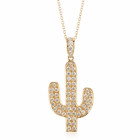 Pav Diamond Cactus Pendant Necklace