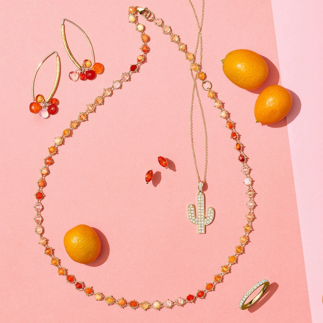 Pav Diamond Cactus Pendant Necklace