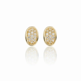 Pav Diamond Concave Oval Earrings