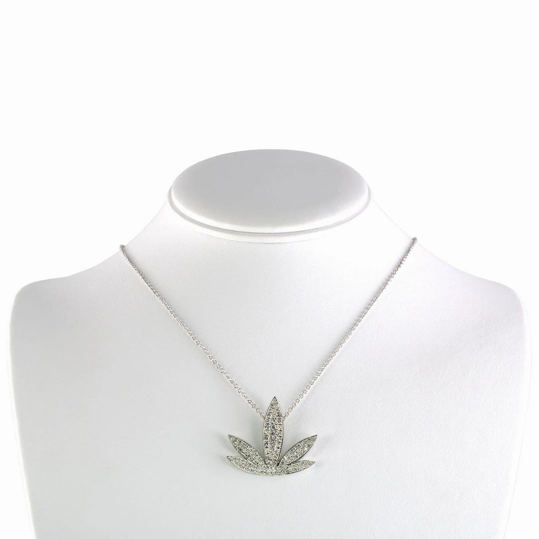 Pav Diamond Leaf Pendant Necklace